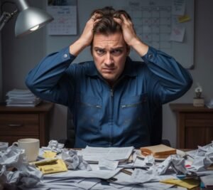 trabajador agobiado